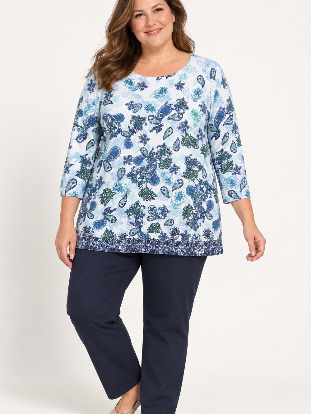 Talbots Blue & Teal Paisley Scoop Neck Tunic X
